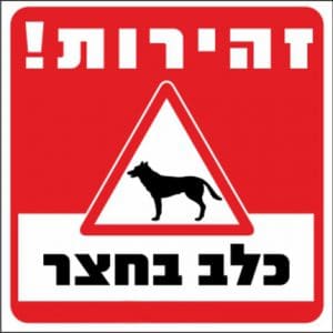 שלט זהירות! כלב בחצר