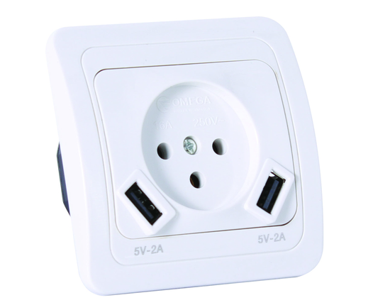 שקע כח + מטען USB כפול 2A